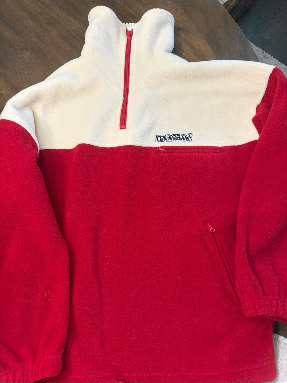 Isabel Marant Red & White Half-Zip Fleece Pullover